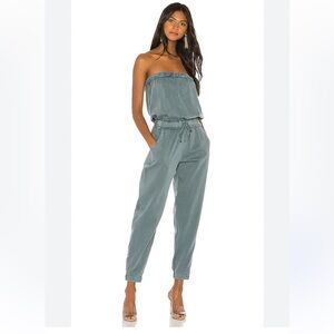 Young Fabulous & Broke Revolve Reeve Teal Blue Strapless Jumpsuit w Pockets